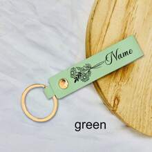 LICVIC 1pc Custom Birth Flower Leather Keychain, Personalized Engraving Name Keychain, With Key Rings Rivets, 8.5cm/3.34in, 4 Colors Green/White/Pink/Blue - Style a - View 11