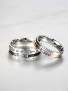 MONALLY Anillos de promesa Solo amor Diseño popular Anillos de pareja de acero inoxidable con circonita cúbica para hombre y mujer Anillos de promesa, boda, compromiso Regalo de aniversario, Día de San Valentín, Mamá, Madre, Día de la Madre, Regalo