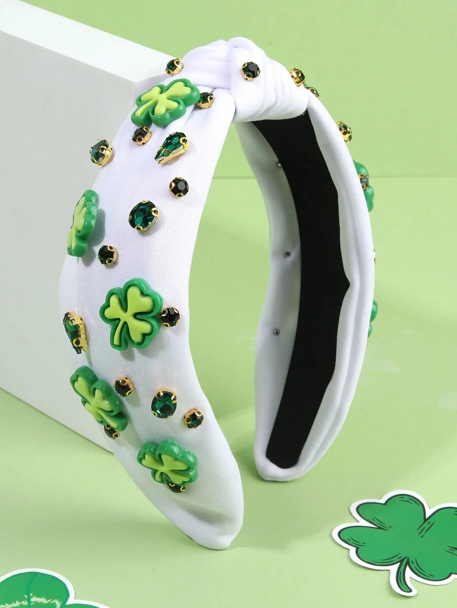 1 件圣帕特里克节 Oxalis Corniculata L 发带，织物水钻头带，时尚发饰，适合幼儿派对礼物 - 發箍 - 查看 1