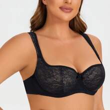MELENECA MELENECA Women's Balconette Bra With Padded Strap Half Cup Underwire Sexy Lace
