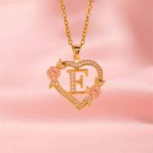Fashion Light Luxury Hollow Love Flower A-Z Letter Pendant Necklace Initials Necklace Women's Jewelry