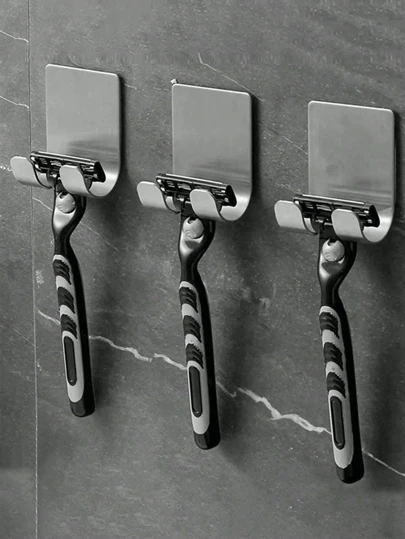 1/2/4件装不锈钢剃须刀架，免钻孔壁挂式剃须刀支架带挂钩，黑银色，含电线，餐具架，适用于浴室、卧室、厨房、家居装饰、秋季、返校季