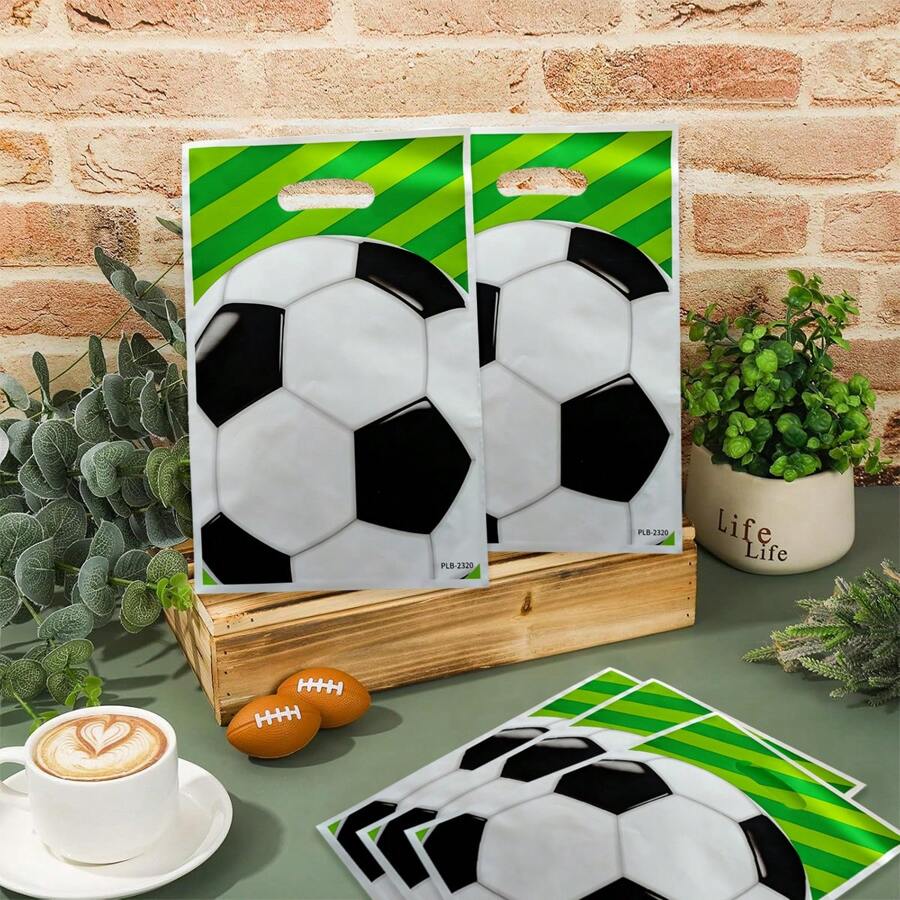 Set de 10 piezas/30 piezas/50 piezas/100 piezas de bolsas de regalo, bolsas de envoltura de regalo, bolsas de tela y bolsas de almacenamiento con el tema de balón de fútbol blanco y negro para fiestas, vacaciones y regalos de cumpleaños - Verde - Ver 1
