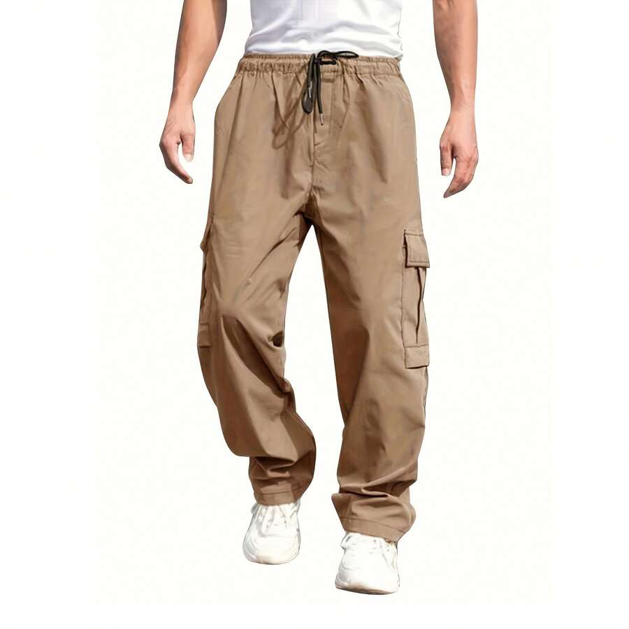 Men's Cargo Belt Pocket Hiking Pants Casual Sports Jogging Outdoor Pants Loose Version - Khaki - View 1