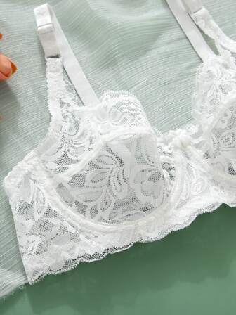 2PCS Elegant Lace Bra For Women Sexy Bra Women Push Up Bra Sheer Bra Solid Bow Sexy Lingerie For Women Underwear Underwire Unlined Bras