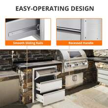 NANSTATA 18" W X 23" H X 23" D Outdoor Kitchen Drawers, 2-Drawer With Paper Towel Holder, Stainless Steel Double Access Drawers For Outdoor Kitchen Island - Silver - View 3