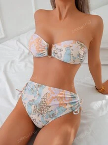 Nieuwe mode sexy bedrukte bandeau dames bikini set, voor zomer strandvakantie