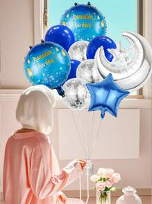 10 件开斋节气球套装 - 各式月亮、星星和铝箔气球，适用于斋月庆祝活动，通用派对装饰，铝箔和乳胶气球组合，无需电源 - 查看 6