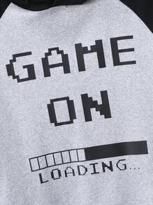 2pcs Set Young Boy Casual Slogan Print Splicing Shoulder Short Sleeve Hoodie T-Shirt & Shorts Set, Suitable For Summer Outdoor, Casual Daily, School Wear - Grey - View 5