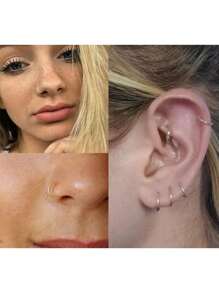 AVYRING 4Pcs Nose Rings Hoops Stainless Steel Earrings Piercing Hoops Jewelry For Men Women,Nose Rings Hoops Snug 22G 20G 18G 16G Stainless Steel Nose Septum Tragus Earring Lip Nostril Piercing Jewelry For Women Men,Diameter 6/8/10/12mm - Multicolor - View 3