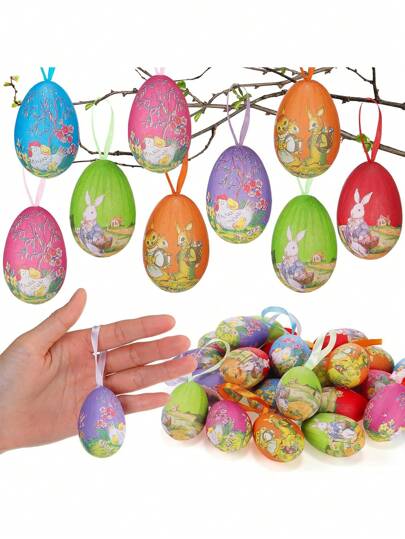 24/18/6pcs Vintage Easter Decorations - Paper Pulp Foam Egg Ornaments With Ribbons, Suitable For Easter Basket DIY Crafts And Home Party