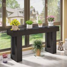 LITTLE TREE Farmhouse Console Table, 63-Inch Long Wooden Sofa Table Behind The Couch, Narrow Entryway Table For Entrance, Hallway, Living Room, Black - Black - View 6