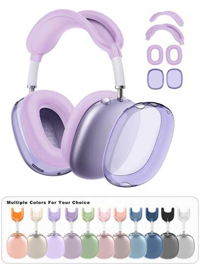 适用于 Max 的 4 合 1 硅胶保护套，适用于 Max（2024/2020）的透明柔软 TPU 耳罩套/耳垫保护套/头带套，兼容 Apple AirPod Max (USB-C) 的透明配件