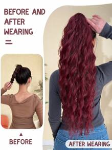 爪形马尾延长 28 英寸长水波发酒红色耐热纤维合成马尾假发适合女孩女士派对日常使用 - 酒紅色 - 查看 6