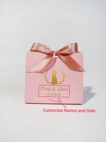 Custom Mini Wedding Favor Boxes: Elegant Boxes With Gold Design ,Names Of The Groom And Bride, Wedding Date, Featuring Lovely Satin Ribbons In Pink And Gold - Perfect For Treats, Chocolates, And Small Gifts For Weddings, Engagements, And Bridal Showers - 11.5x4.5x10cm - View 21