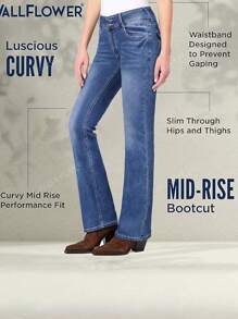 Women's Slim Fit Flared Jeans, Fashionable Flared Jeans With Embroidered Back Pockets, Elegant For Dating, Commuting, Casual Outing