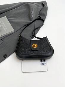 Nicho Bolsa feminina de ombro axila transversal, moda de deslocamento chique estilo coreano bolsa de sela com fecho de trava, outono/inverno