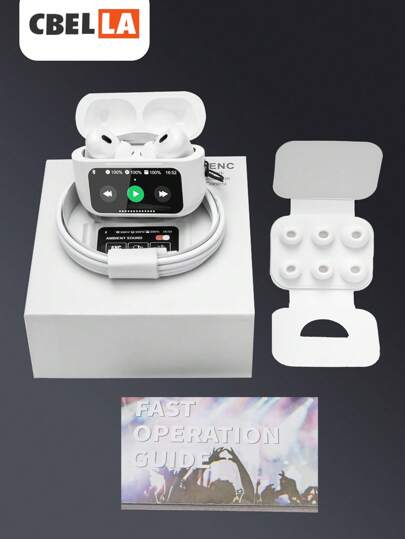 CasaBella Auriculares Bluetooth, audífono inalámbrico inteligente con pantalla táctil, reducción de ruido activa dual ANC+ENC, compatible con iOS/Android