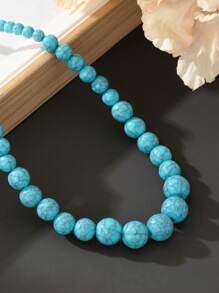 1pc Minimalist Elegant Geometric Mixed Size Turquoise Beaded Necklace For Women - Turquoise - View 2