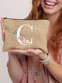 1 Peça Nécessaire com Estampa de Letra de A a Z, Presente para Meninas, Bolsa de Armazenamento com Padrão de Letra Fofo Retrô Simples da Moda com Estampa, Nécessaire para Armazenamento de Itens Pequenos, Bolsa para Cosméticos, Bolsa Leve e Dobrável para Armazenamento, Bolsa Simples para Compras, Nécessaire Presente para Professores, Armazenamento para Enfermeiros, Médicos e Professores, Adequado para Armazenamento de Cosméticos de Viagem Pessoal - Caqui - Visão 5