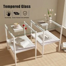 Set Of 2 Rectangle End Table, Tempered Glass Tabletop With MDF Layer, Modern Table For Living Room , Transparent Glass - Transparent + Tempered Glass-1 - View 9