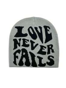 Gothic Letter Jacquard Y2K Beanie Hat, Hiphop Color Block Knit Cap, Elastic Skull Breathable Visorless Cap, Unisex Street Casual Acrylic Jacquard Y2K Fashion Knit Hat, All Seasons - A - View 6