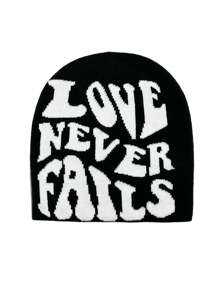 Gothic Letter Jacquard Y2K Beanie Hat, Hiphop Color Block Knit Cap, Elastic Skull Breathable Visorless Cap, Unisex Street Casual Acrylic Jacquard Y2K Fashion Knit Hat, All Seasons - A - View 4