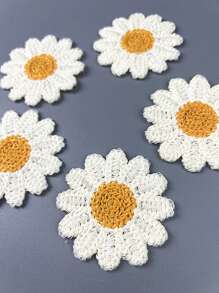 10pcs 5cm Daisy Flower Embroidery Patches, Clothing Ripped Hole Decorative Accessories - Beige - View 1