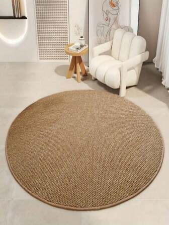 1件日式简约棕色圆形菠萝形黄麻亚麻防滑地毯，适用于客厅，宠物友好，隔音，耐用，易清洁，舒适，可机洗