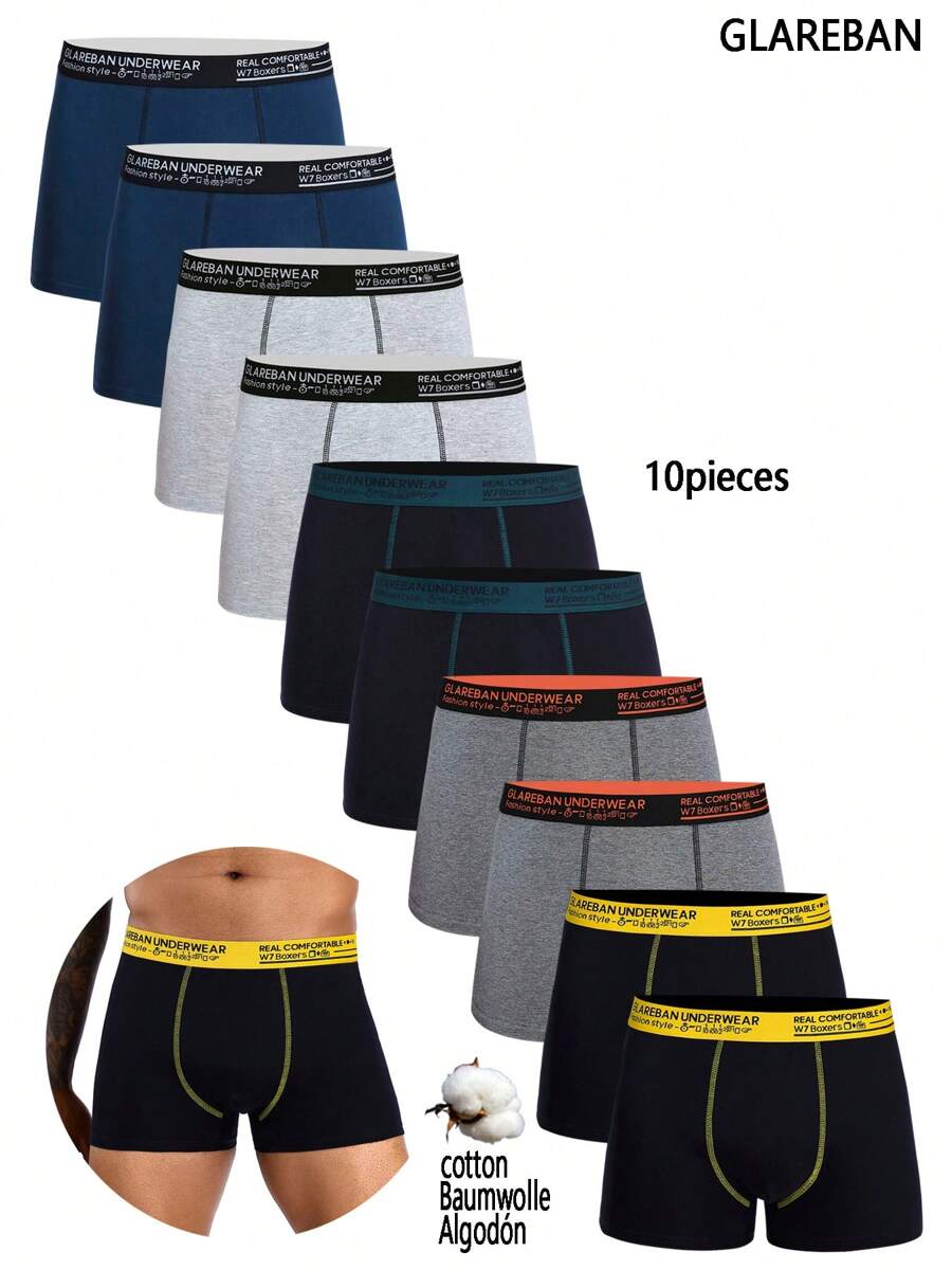 10pieces Pack Cotton Men Boxer Shorts Male Panties Underwear Brand And Underwear For Homme Luxury Set Box Briefs Kit - 彩色 - 查看 1