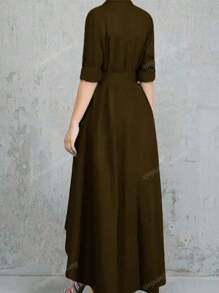 Women's Solid Color Knotted Waist A-Line Dress, New Autumn/Winter Design