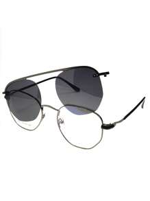 ILOOK Women's 2 In 1 Hexagonal Magnetic Metal Clip On Eyeglasses Frame - Màu xám đen - Xem 5