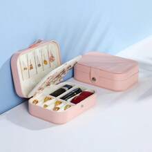 1 pieza Caja de joyería portátil de doble capa, organizador de joyas de viaje mini para aretes, anillos, collares, pulseras, almacenamiento multiusos, regalo del Día de San Valentín para joyas de mujer, para anillos, para collares, para pulseras, accesorio de joyería, bolsa de almacenaje de joyas, regalo de cumpleaños para mamá