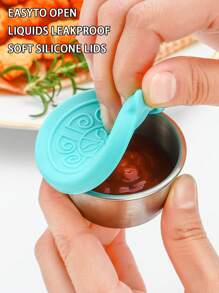 1pc Seasoning Cup Leak Proof Dipping Sauce Cup,Stainless Steel Condiment Dishes,Covered Salad Dressing Container,Stainless Steel Small Seasoning Container With Lid,Reusable Salad Dressing Box Container, Leak Proof Salad Dressing Container - Multicolor - View 6