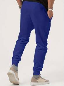 Pantalón de chándal para hombre de unicolor con cordón elástico, pantalón cargo con bolsillos, pantalón casual para uso urbano - Azul - Ver 6