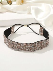1 件装女士弹力宽发带，饰有闪亮水晶水钻，可作发带、头巾、吸汗带，秋冬季女士度假发饰，优雅围巾，柔软头巾