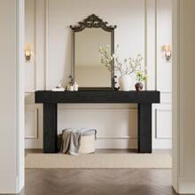 LITTLE TREE Farmhouse Console Table, 63-Inch Long Wooden Sofa Table Behind The Couch, Narrow Entryway Table For Entrance, Hallway, Living Room, Black - Black - View 8