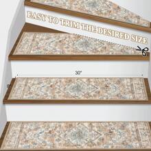 Pauwer Carpet Stair Treads For Wooden Steps Indoor 15 Pack 8" X 30" Peel And Stick Stair Treads Non Slip Staircase Step Treads Reusable Stair Runner Rugs For Dogs, Elders - 奶油棕褐色 - 查看 2