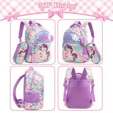3 件可爱亮片背包，适合女孩，带午餐袋和铅笔盒，适合小学（是或否）