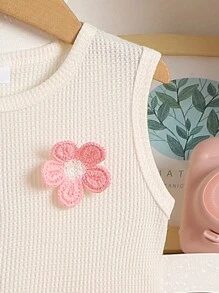 Kleine Mädchen 2 Stücke/Set Lässig 3D Blume Ärmelloses Quaste Tank Top Und Hosen Set, Sommer - Beige - Übersicht 4