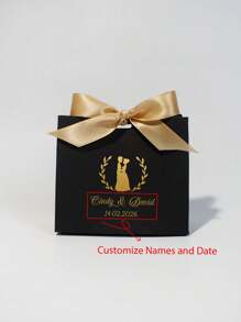 Custom Mini Wedding Favor Boxes: Elegant Boxes With Gold Design ,Names Of The Groom And Bride, Wedding Date, Featuring Lovely Satin Ribbons In Pink And Gold - Perfect For Treats, Chocolates, And Small Gifts For Weddings, Engagements, And Bridal Showers - 11.5x4.5x10cm - View 16