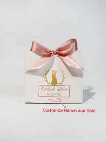 Custom Mini Wedding Favor Boxes: Elegant Boxes With Gold Design ,Names Of The Groom And Bride, Wedding Date, Featuring Lovely Satin Ribbons In Pink And Gold - Perfect For Treats, Chocolates, And Small Gifts For Weddings, Engagements, And Bridal Showers - 11.5x4.5x10cm - View 13