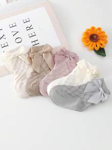 1 Pair Girls Bow Decorated Short Socks, Lolita Style Mid-Calf Socks For Spring/Summer, Baby Princess Knee High Socks For Autumn