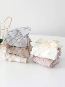 1 Pair Girls Bow Decorated Short Socks, Lolita Style Mid-Calf Socks For Spring/Summer, Baby Princess Knee High Socks For Autumn