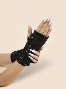 1 Pair Short Fingerless Gloves With Reflective Sequins, Nightclub/Stage Performance Gloves