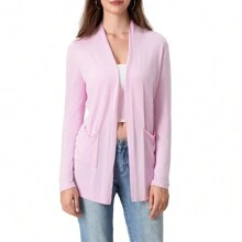 Women's Long Sleeve Open Front Cardigan Casual Loose Lightweight Cardigans With Pockets Soft Drape Spring Fall Shrugs Knitwear - Pink - View 1