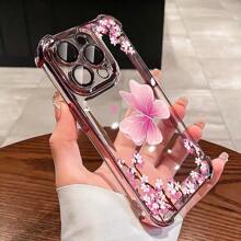 Una elegante funda para teléfono no incluye un cordón ni un soporte. 1 unidad de funda protectora transparente de TPU, reforzada, anti-caídas, con diseño de mariposa rosa y galvanoplastia, compatible con/16promax/16pro/16/13promax/12promax11, 15PROMAX, 14PROMAX/, SAM//Note13pro/S23 Ultra/S24 Ultra. - Rosa - Ver 6
