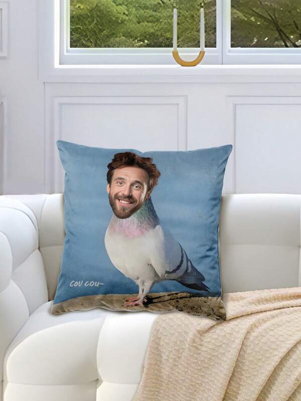 1pc Funny Face Pigeon Print Decorative Throw Pillow Case, Customized Cushion Cover, Creative Housewarming Gift For Friends