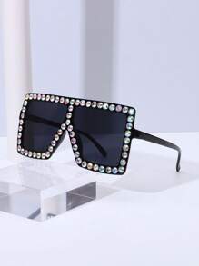 1 Pair Oversized Diamond Embellished Party Fashion Glasses, Fashionable For Teenagers, Ins Style
