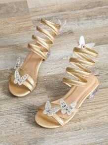 Girls' Gold High Heel Sandals, Children's Summer Open Toe Sandals